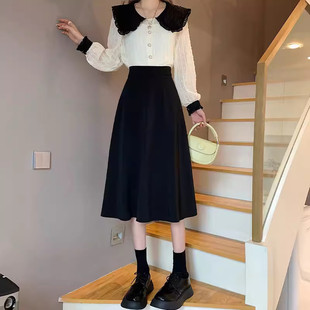 一米五黑色半身裙春季小个子150cm高腰a字裙伞裙中长款裙xs西装裙