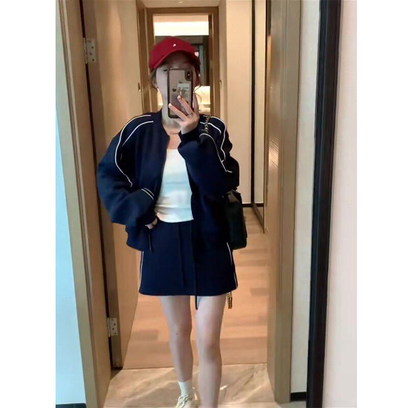 大码韩版休闲运动套装女2025秋季胖mm巨显瘦卫衣外套半身裙两件套