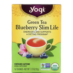 美国现货Yogi Tea绿茶蓝莓藤黄果木槿花罗汉果甜叶菊叶苗条16茶包