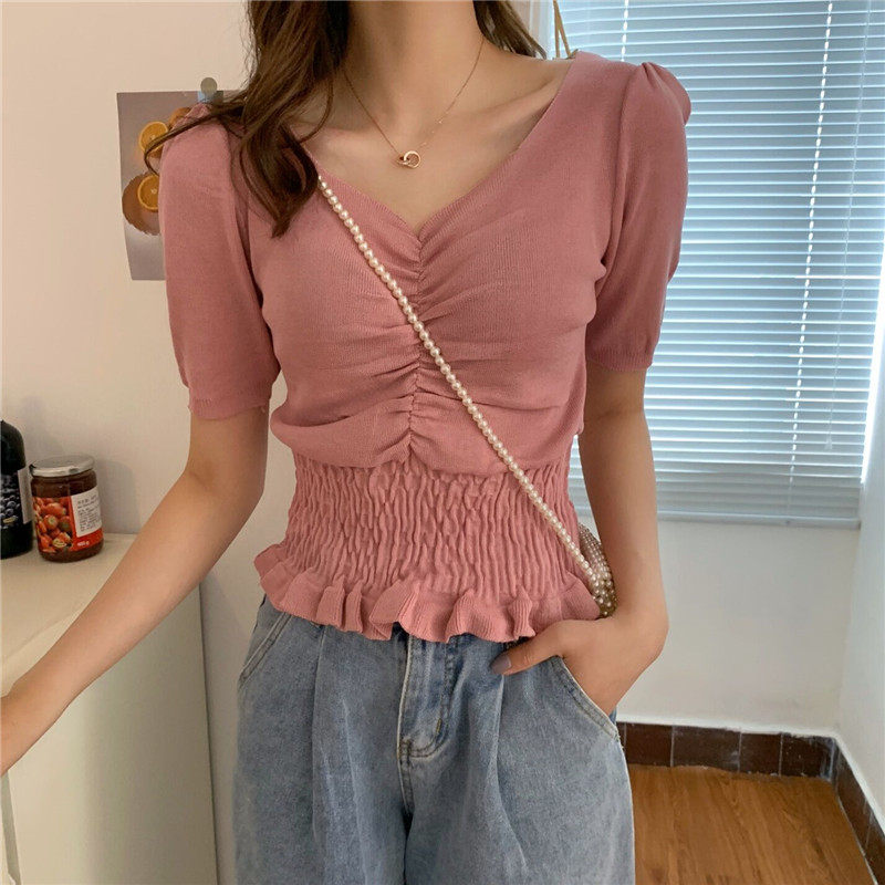 summer new pattern Korean Edition Retro Waist Show thin Self cultivation have cash less than that is registered in the accounts jacket Western style Net Red Short sleeved Sweaterin the Women's clothing/Boutique , Wool sweater  category - from Buy2taobao.com to provide professional Taobao agent buy service