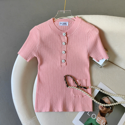 修身小香风短款夏季气质女针织衫