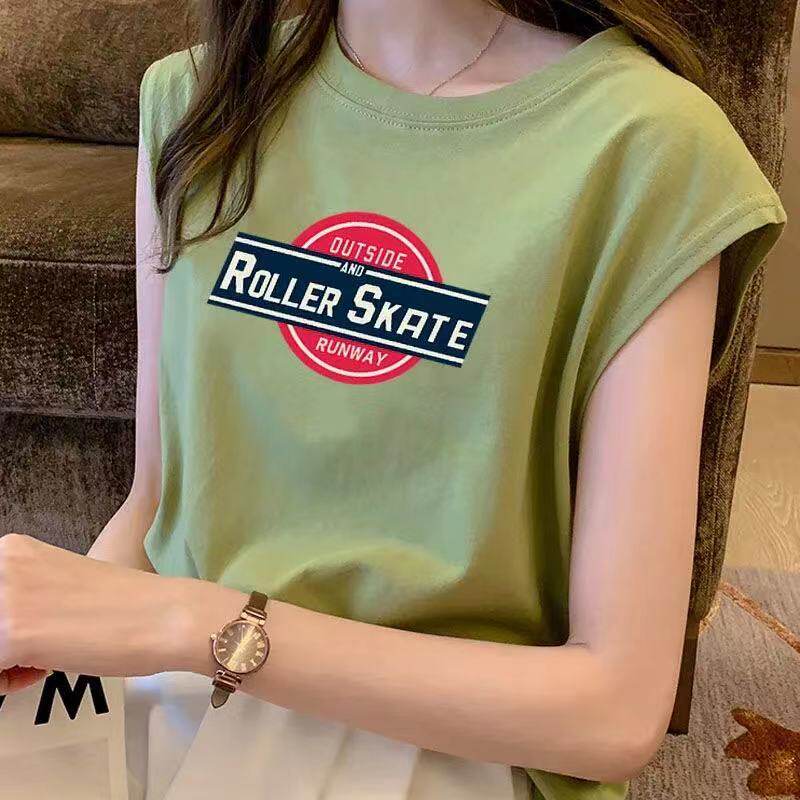 宽松无袖坎肩上衣女ins潮女生潮牌运动直角肩t恤时尚宽肩背心绿色