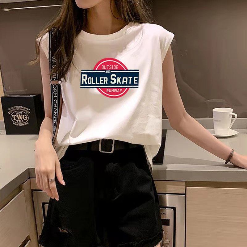 宽松无袖t恤女夏2022新款韩版气质酷潮坎肩上衣马甲背心体恤砍袖