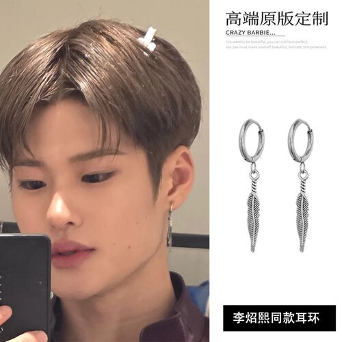 RIIZE李炤熙sohee同款耳环耳圈复古小众钛钢羽毛耳饰耳夹独特耳钉