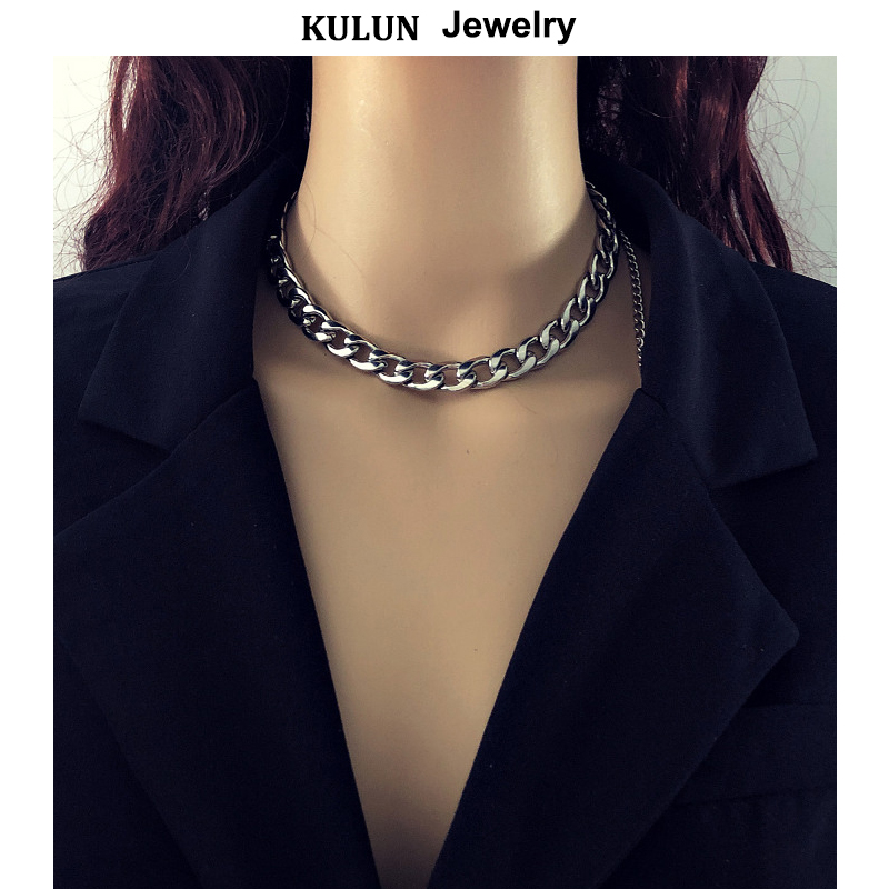 欧美夸张钛钢粗链条项链加长延长链潮男女复古重工颈链古巴链配饰