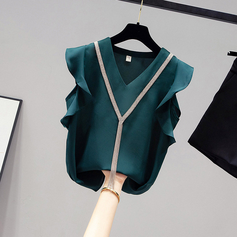 气质雪纺衬衫短袖女装夏装2020年新款韩货衬衣遮肚子收腰小衫上衣