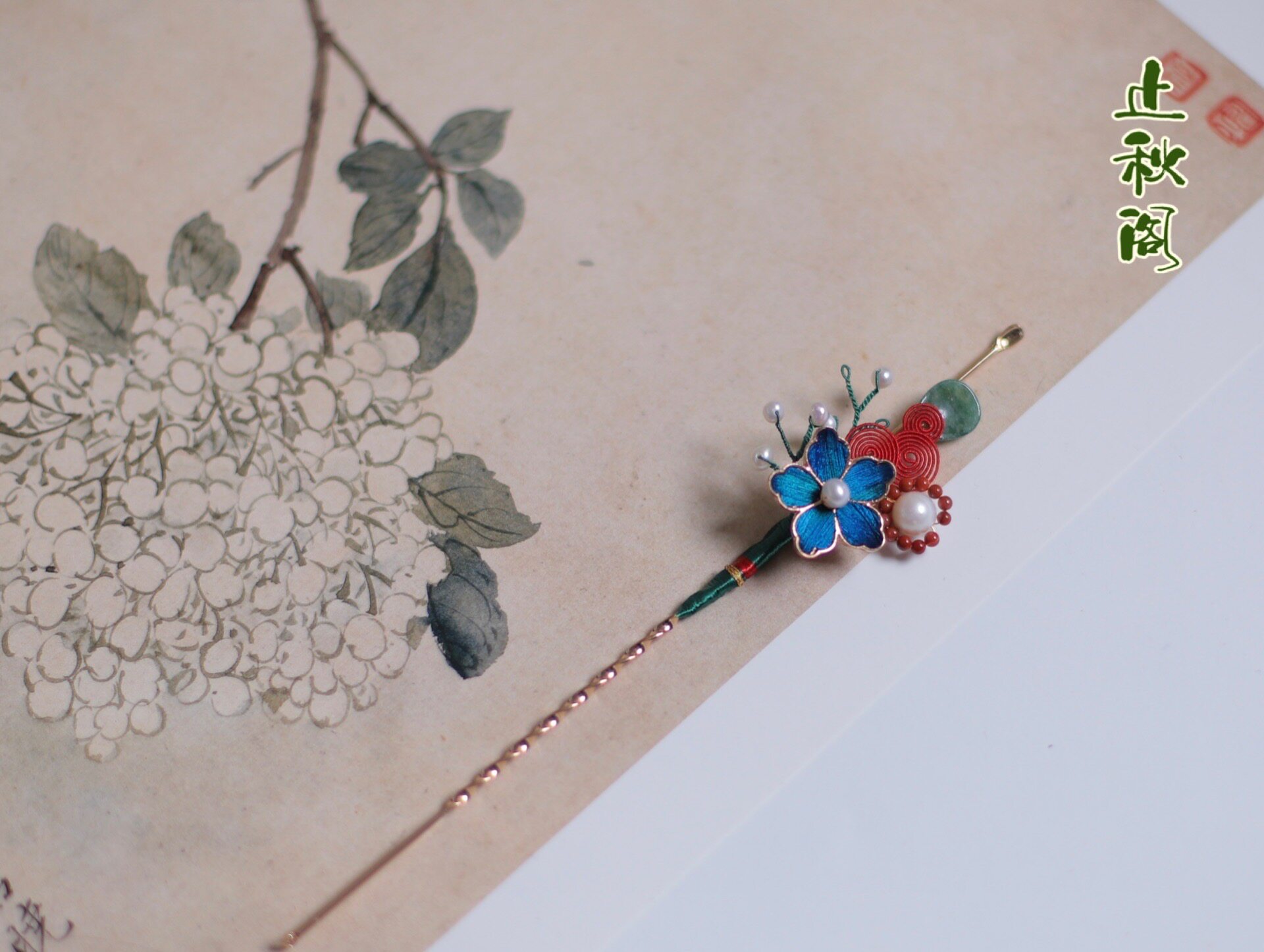 古典仿点翠发簪多宝天然石淡水珍珠汉服旗袍耳挖簪子仿古头饰非遗