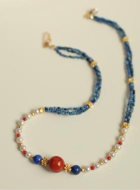 止秋阁南红珍珠短链女编织璎珞