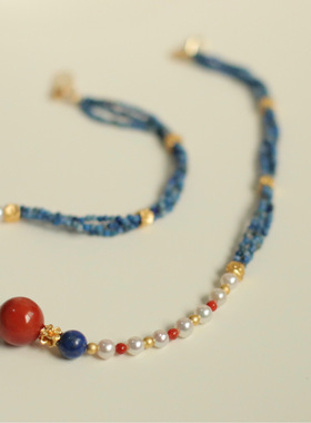 止秋阁南红珍珠短链女编织璎珞