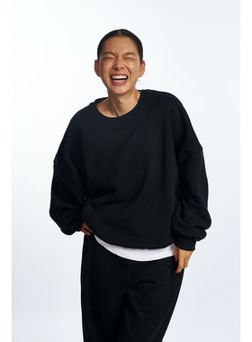 see sea o ｜黑白灰薄绒套头卫衣裤子两件套休闲运动套装秋冬穿搭