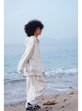 see sea o | 银扣连帽开衫卫衣外套白灰黑色简约运动休闲纯棉套装