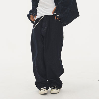 seeseao | 抽绳原色牛仔长裤男女同款宽松直筒舒适裤子通勤四季款