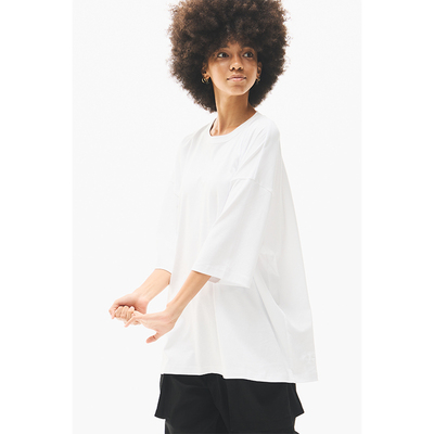 宽松慵懒轻薄纯棉白色中袖T恤