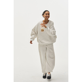 子两件套休闲运动套装 see 秋冬穿搭 白灰薄绒套头卫衣 裤 sea