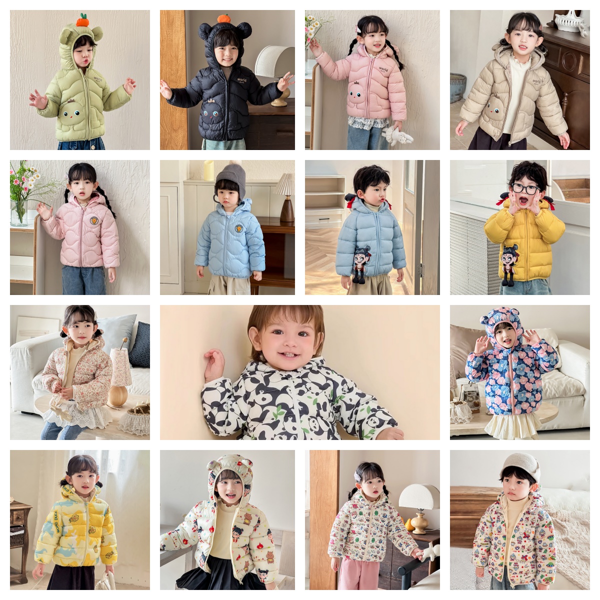 冬季新款儿童轻薄棉服连帽男女童冬季童装上衣花布耳朵外套潮
