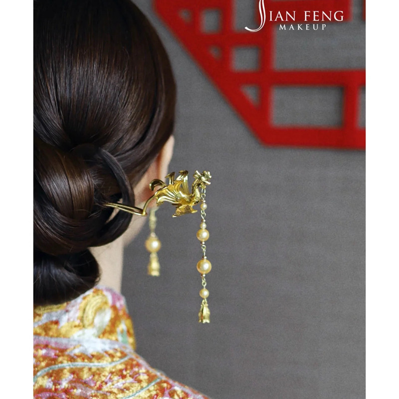 花枝金色新娘婚礼古风饰品