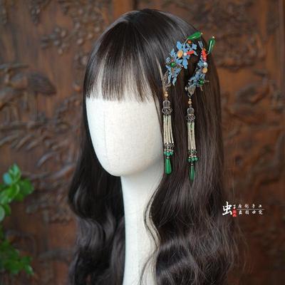 虫子家 国风时尚边夹 古风仿点翠中式新娘发簪复古设计师款3085
