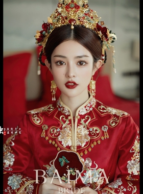 虫子家  原创设计高端珐琅凤冠中式复古百花冠 手工新娘饰品1781A