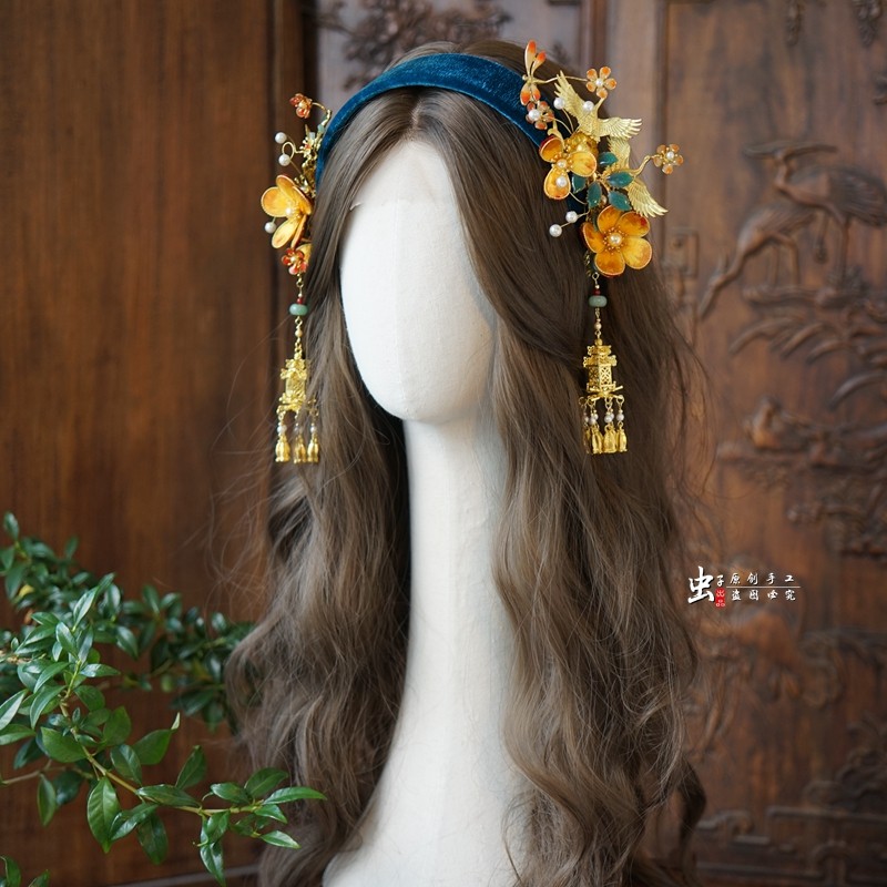 虫子家 绒花发箍 短发新娘发饰 复古奢华新中式旗袍汉服配饰3855,饰品/流行首饰/时尚饰品新,发饰,淘宝优惠券,粉丝福利购,淘宝优惠卷