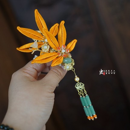 虫子家 金玉满堂枫叶发夹 缠花边夹 新中式旗袍穿搭新娘饰品3037