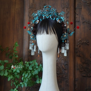 虫子家 仿清代发簪傩戏点翠绿色 国风清汉女小冠新娘马面裙2897