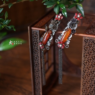 虫子家新中式发夹 暗黑系傩戏玛瑙边夹 小众新娘造型手工配饰3237