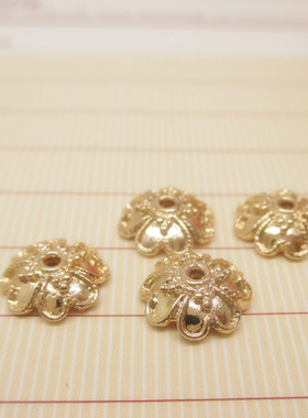 DIY饰品配件 24K包金色立体花瓣形花托8mm 防过敏