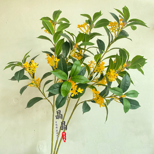 飾葉落地金桂花擺件酒店餐廳桂花枝 仿真桂花樹葉長枝假樹枝造景裝