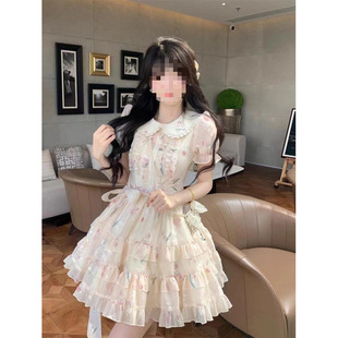 甜美小个子碎花公主裙法式 温柔风娃娃领连衣裙女夏季 收腰蓬蓬裙子
