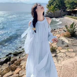 小个子气质背心裙海边长裙裙子 法式 温柔挂脖无袖 连衣裙女装 夏季