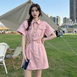 设计感小众设计牛仔短袖 别致收腰A字短裙子 连衣裙女夏季 2025新款
