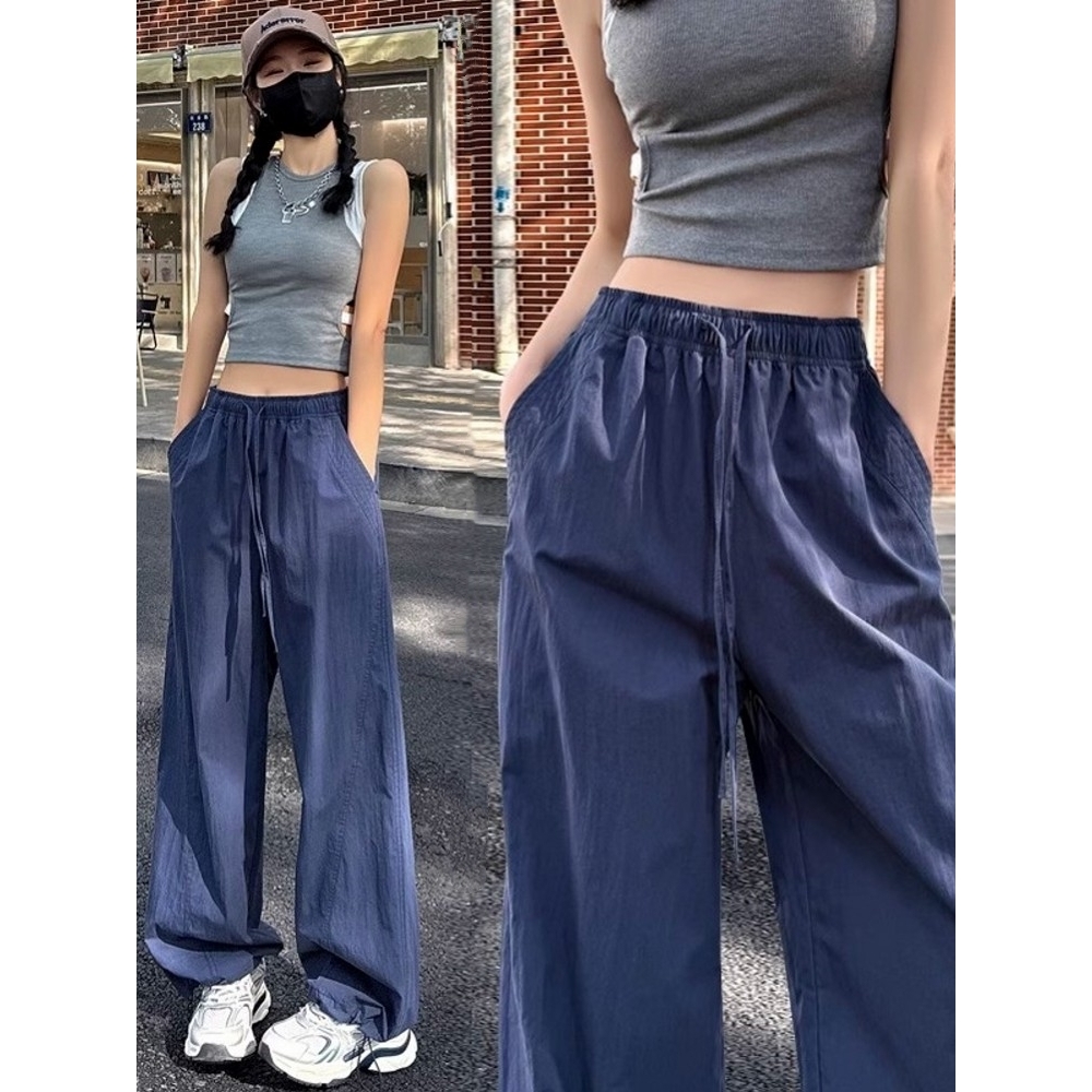 冰丝速干工装裤女夏季薄款宽松垂感直筒阔腿裤束脚防晒休闲运动裤