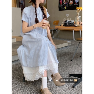 宽松舒适休闲衬衫 裙连衣裙女2024夏季 新款 白色半身裙叠穿两件套装