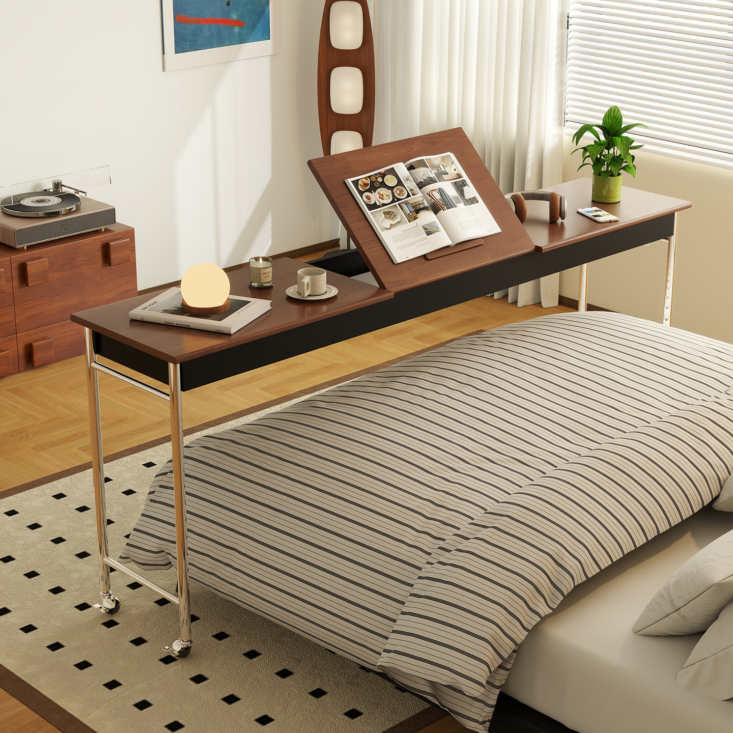 灵动岛跨床桌中古实木床上桌电脑