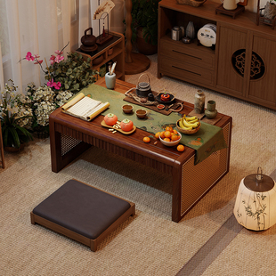 阑珊阁中式藤编茶几中古风实木茶桌阳台双人喝茶矮几矮桌创意诧寂