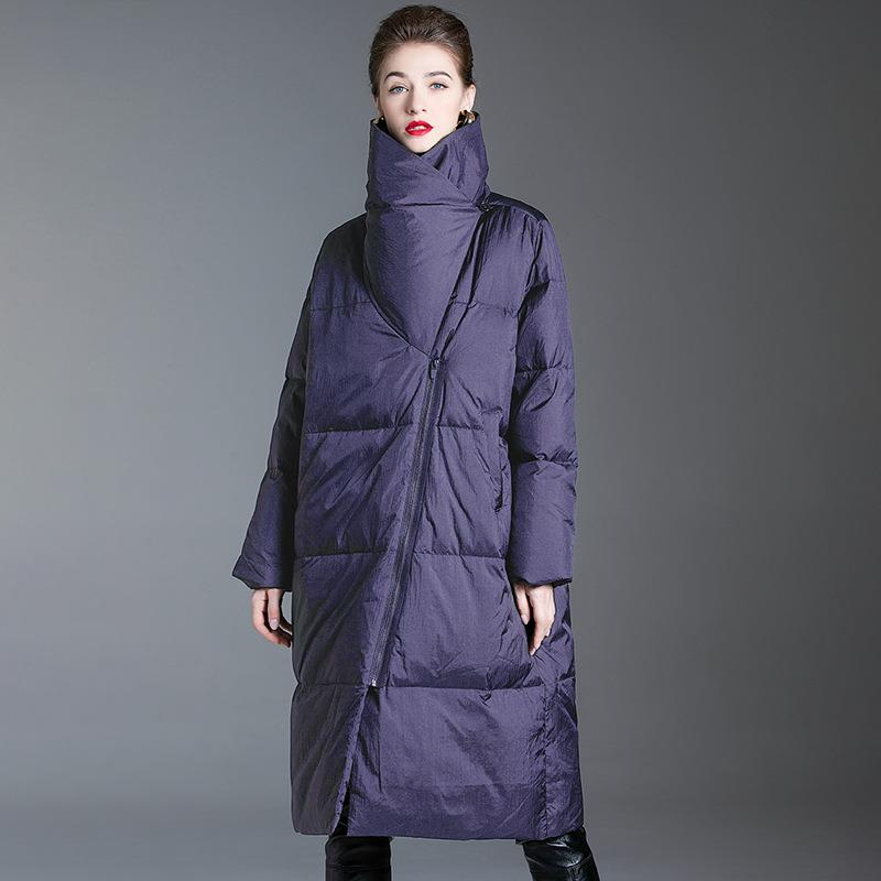 羽绒服女2025冬装新款H版宽松高领中长款时尚白鸭绒爆款黑色外套