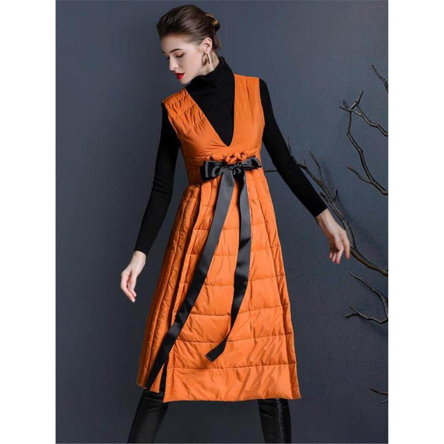 欧洲站白鸭绒羽绒连衣裙女2025秋冬长款不规则裙摆背心羽绒服轻薄