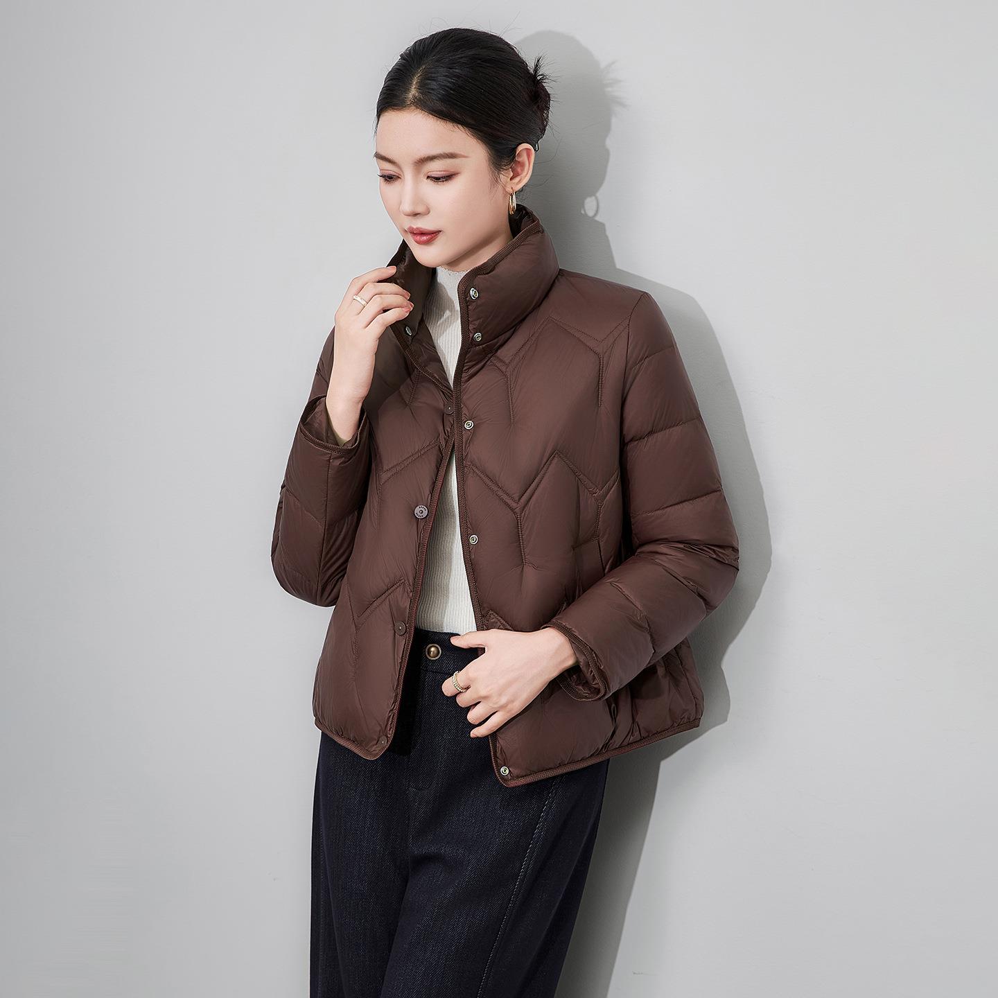 巨好看的冬装外套厚立领单排扣轻薄白鸭绒短款羽绒服防风保暖秋冬