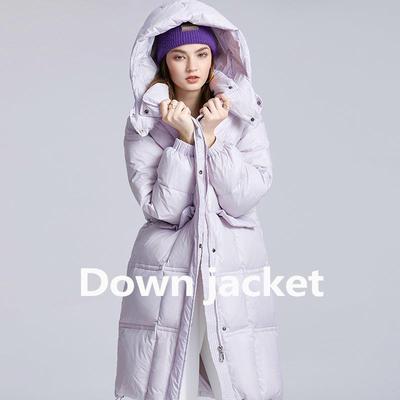 90国标白鸭绒中长款连帽羽绒服女2024冬季新款三防气质加厚面包服