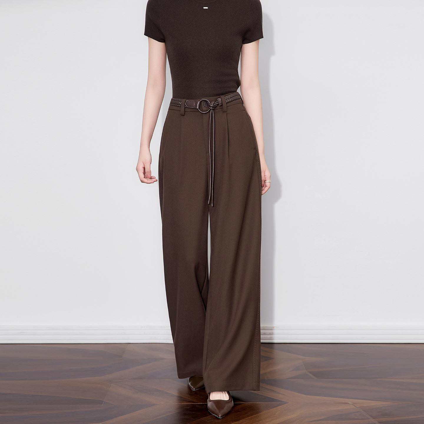 高品质法式宽松垂感天丝混纺休闲西裤女秋新款高腰阔腿裤女款秋冬