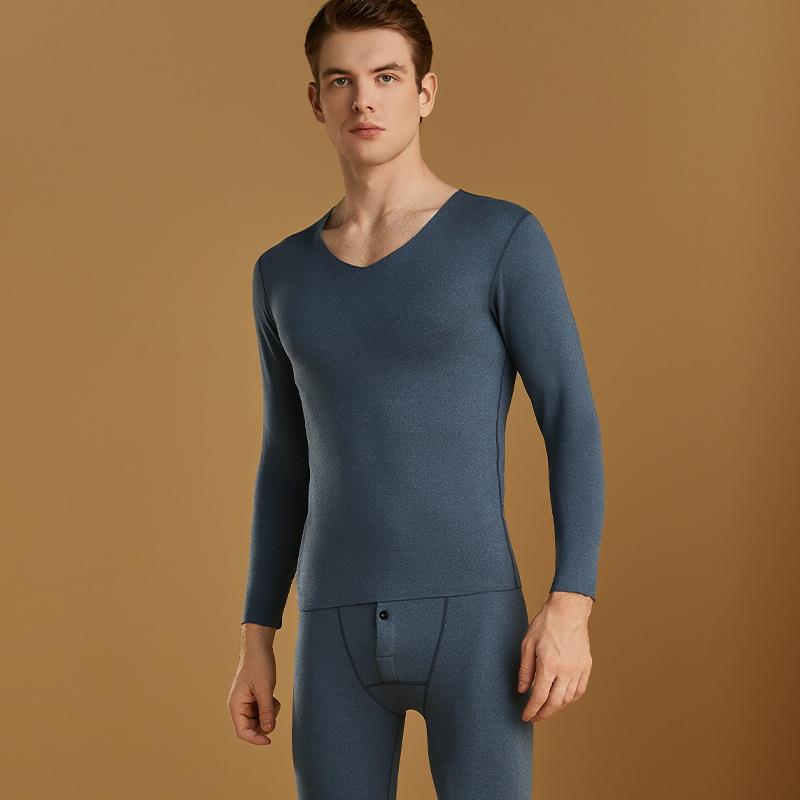 贴片男士保暖内衣男V领无痕护膝护肚保暖套装舒适亲肤秋衣秋裤冬