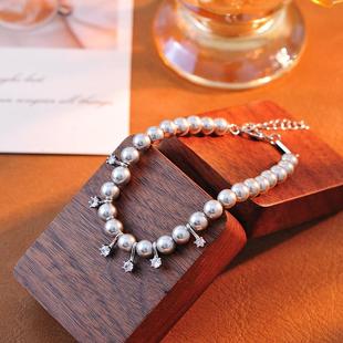 2025新款何方气泡灰色珍珠微醺流星珍珠手链女简约生日礼物