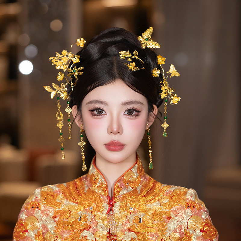 秀禾头饰金色新中式新娘头饰高级
