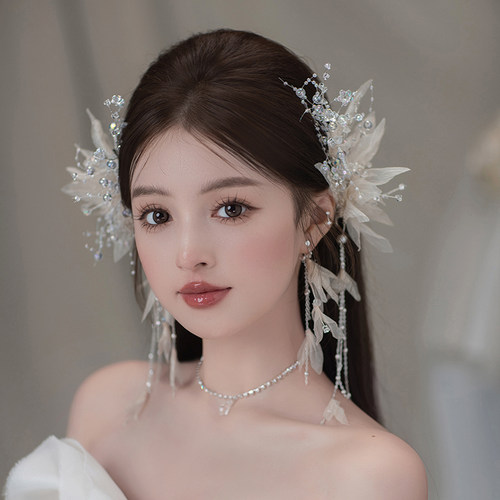 韩式流苏白色婚纱礼服头饰森系
