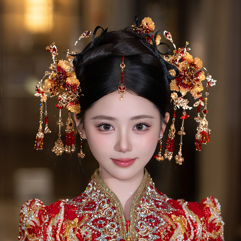 减龄高级秀禾头饰2026新款新中式龙凤褂新娘眉心坠额饰婚礼发饰品