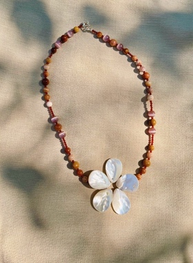 playdate 天然贝壳花朵木质调玉石复古自然系锁骨链项链