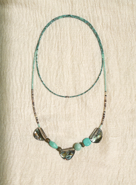 playdate天然贝壳蓝灰磷长款项链