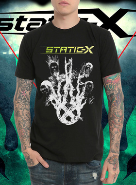 Static-X静电重新金属男摇滚乐队T恤春夏短袖圆领数码印花电子