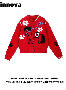 Quinnova 马年本命红色圣诞毛衣女2026过新年喜庆针织长袖上衣