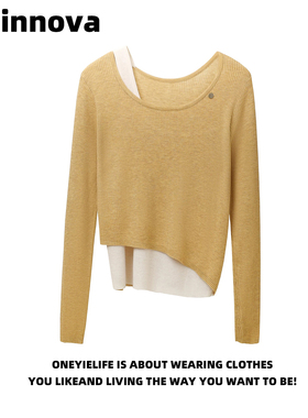 Quinnova 高级感细羊毛针织衫女春秋新款软糯毛衣假两件宽松上衣